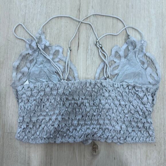 Free People One Adella Lace Crochet Bralette Stone Grey Size Medium - Picture 3 of 4
